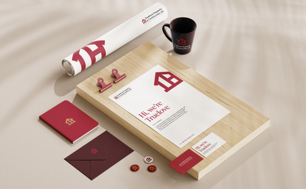 Graphic of the full suite of branding and marketing materials for Truelove Property
